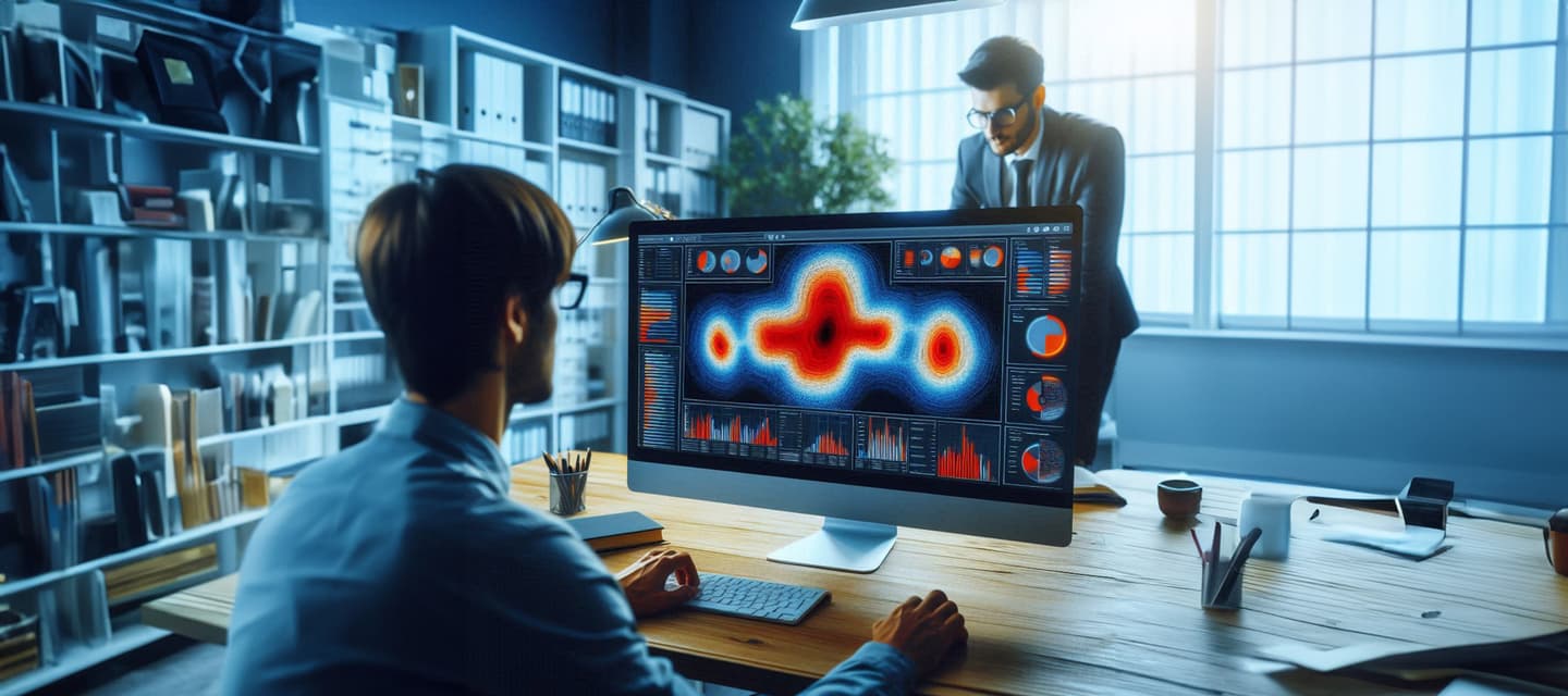 User in front of a computer studying a heat map