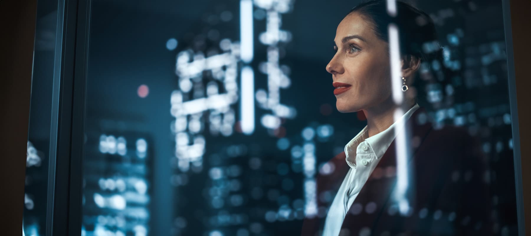 Woman looking out the window at her future