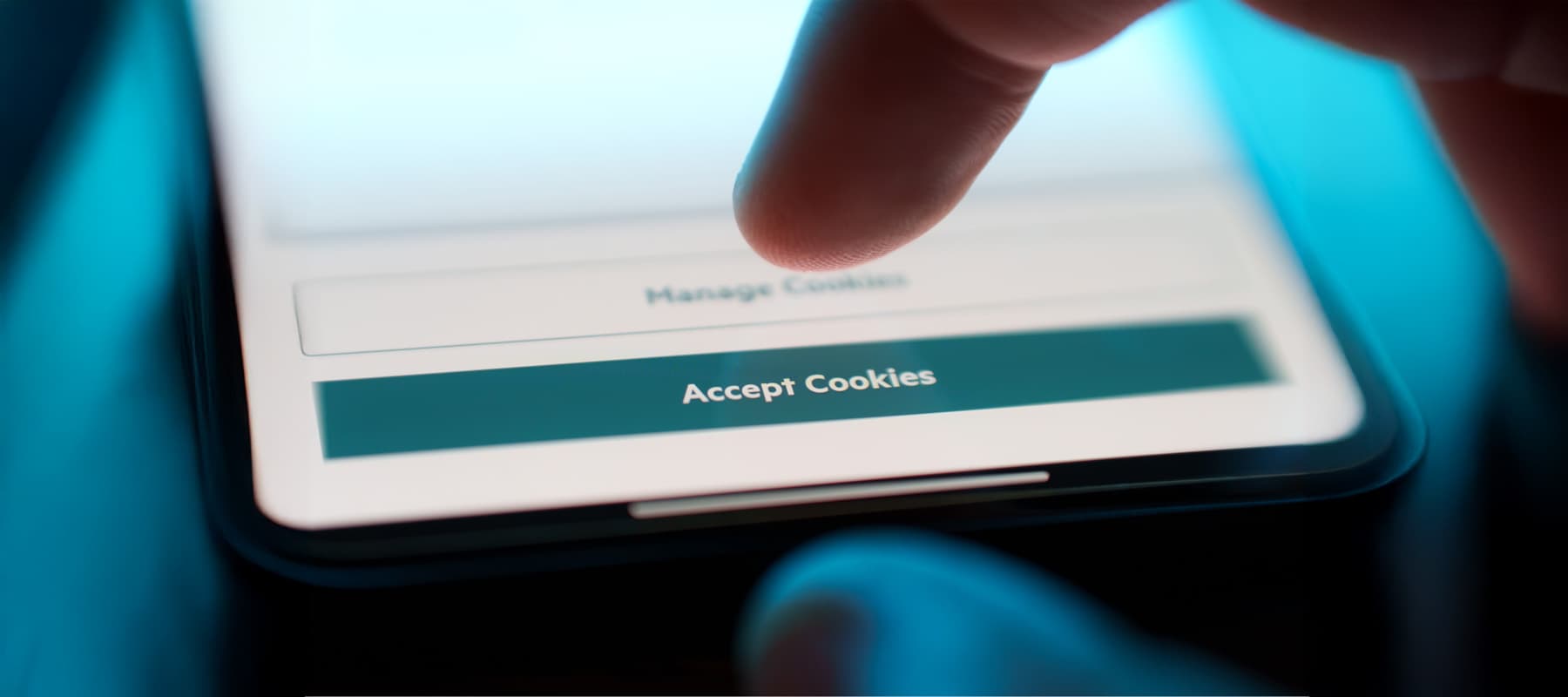 AI generated content image of a person choosing cookie settings on their smartphone